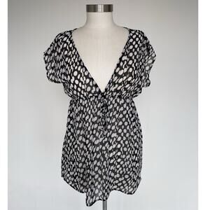 Vtg Y2K Black + White Polkadot Sheer Babydoll Top / Sz M / Indie Coquette 2000s